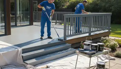 Deck painting service in Green Bay, WI by local painters protecting and refreshing a wooden deck