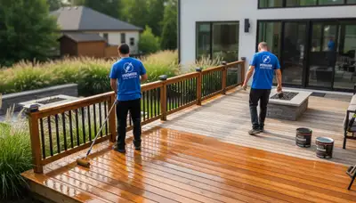 Green Bay, WI painters sealing a wood deck for winter and summer weather protection