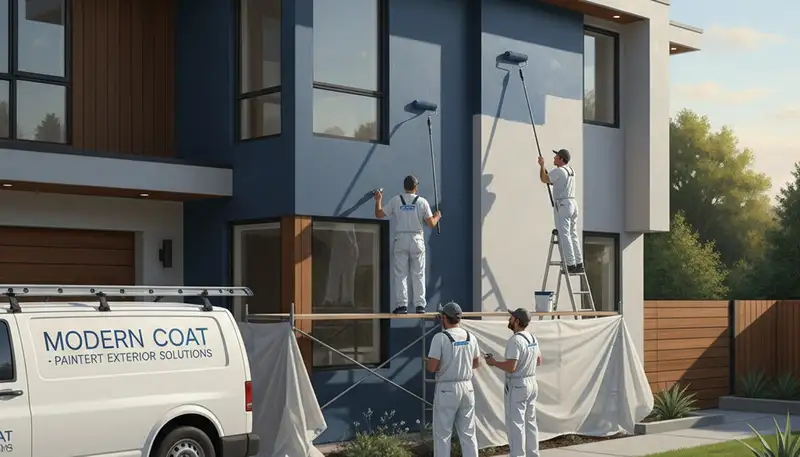 Green Bay, WI exterior house painting by professional painters applying durable coatings to a home
