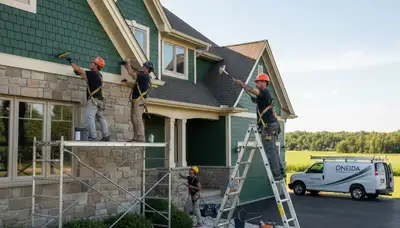 Painter preparing a Green Bay, WI home exterior for professional painting services