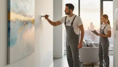 Green Bay, WI painters performing paint touch-ups for a home's interior wall finish